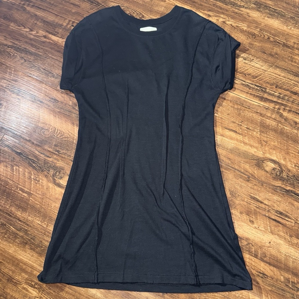 Current/Elliott Black Textured Seams Short Sleeve Cotton Dress Size 2